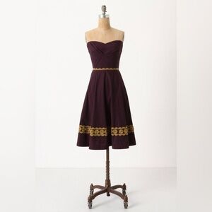 Anthro | Girls From Savoy Aubergine “Sky” Strapless Print Dress Size 2